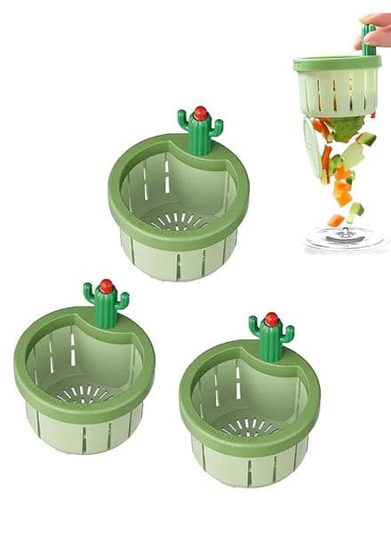 2026 Eco-Friendly Cactus Pattern Sink Drain Strainers Trio Pack - Easy Maintenance Kitchen Waste Collectors With No Touch Functionality, Ideal For Modern Kitche