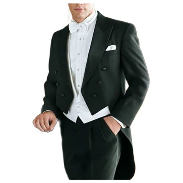 3 Piece Wedding Groom Tailcoat for Groom Party Custom Men Suits Black Jacket Pants with White Waistcoat Male Fashion Costume
