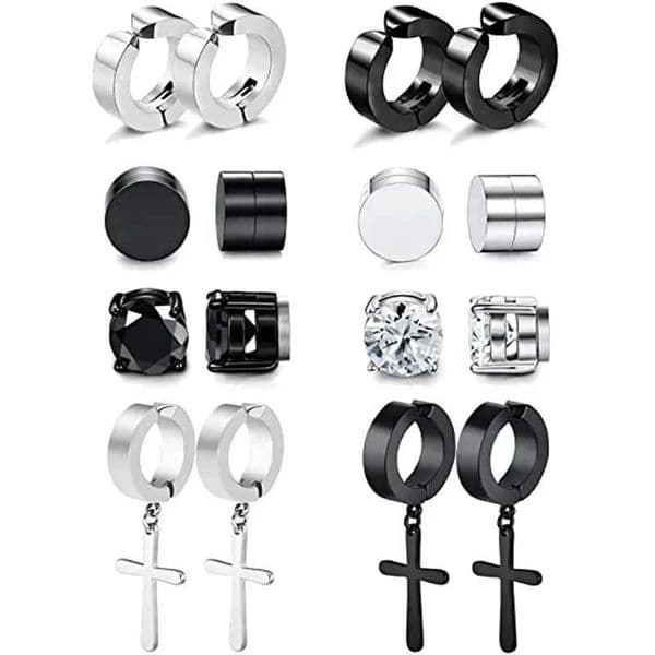 2 pieces of mens fashionable earrings with non-magnetic zircon stainless steel fake earrings set unisex style no perforation clip earrings jewelry W241017