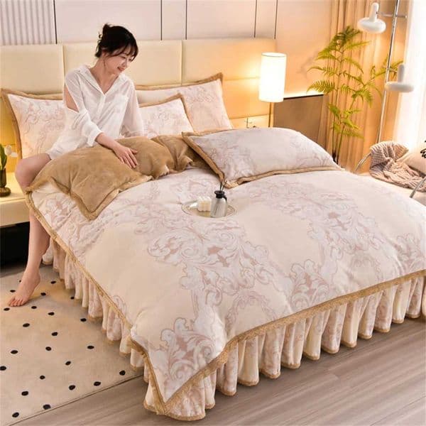 Thickened Bed Skirt Milk Velvet Four Piece Set Bed Sheet Quilt Cover Sheet Autumn Winter Warm Bedding Set Luxury Bedroom DecorXJ241015
