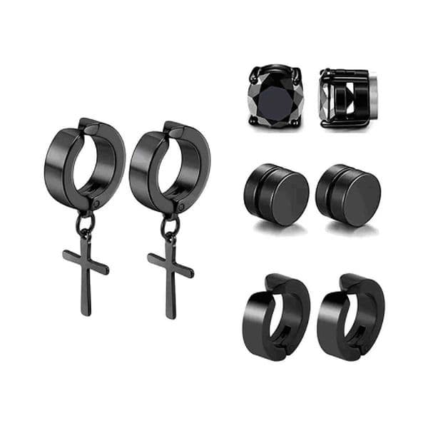 4 pairs of mens personalized cross magnetic stainless steel without ear holes earrings ear bone clips ear clips W241017