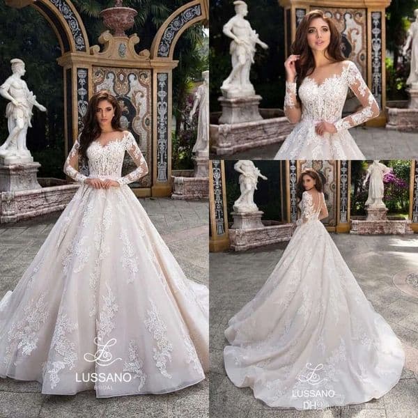 Western Long Sleeve Modest Lace Wedding Dresses 2020 Sheer Appliques Sweetheart Ball Gown Bridal Gowns Custom Made Ba9151 s