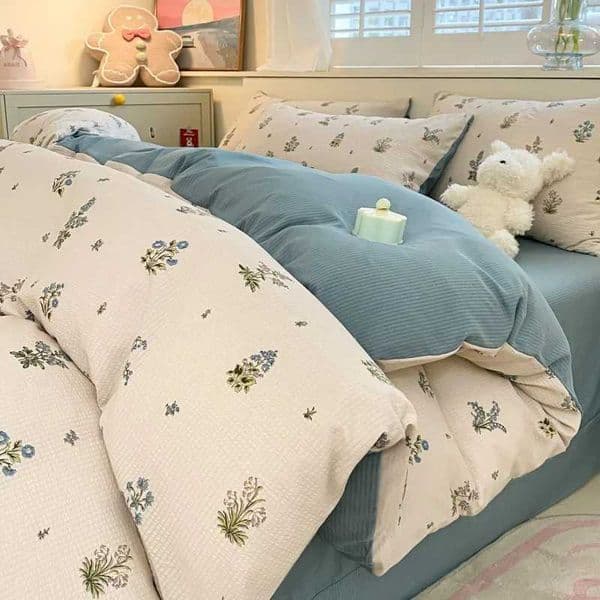 Aesthetic Floral Duvet Cover Twin Double Queen Bedding Set Shabby Chic e Comforter Cover with Fresh Flower Bed Sheet PillowcasesXJ241015