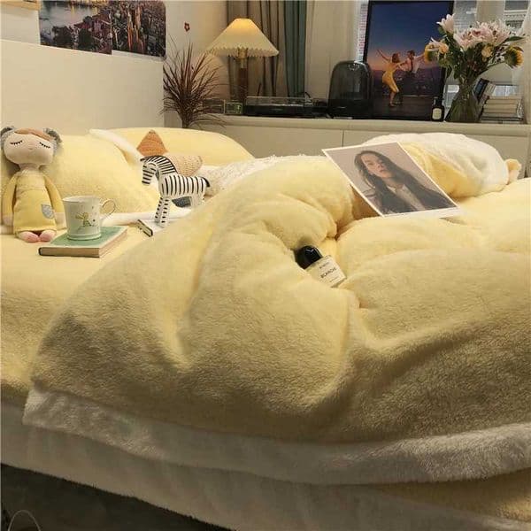 Winter Thickened Teddy Velvet Lamb Fleece Four-piece Suit Flannel Warm Bedding Set Coral Velvet Sheets Duvet Cover PillowcaseXJ241015