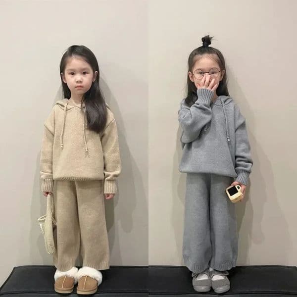 Korean Childrens Sets Autumn Winter Girls Casual Sweater Set Hooded Knitted Coat and Pants Kids Two Piece Set Clothes 241016