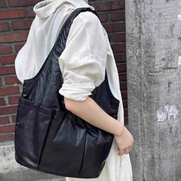 Soft Leather Women Shoulder Large Capacity Multiple Pockets Female Handbag Black Bolsa Feminina Girl Underarm Totes Bag