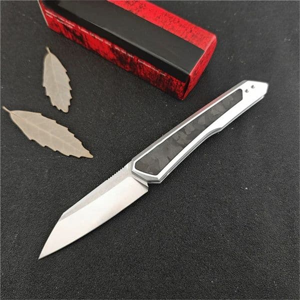 KS 7050 Launch 20 Assisted Folding Knife D2 Two-Tone Reverse Tanto Blade Clear Anodized Aluminum Handles with Carbon Fiber Inlays Portable Tactical Outdoor Knife