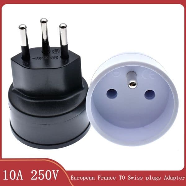 European France To Switzerland Plugs Travel Adapter 3 Pin Plug 10A 250V Power Plug EU to Swiss Electrical Plug Europe Outlet Adapters