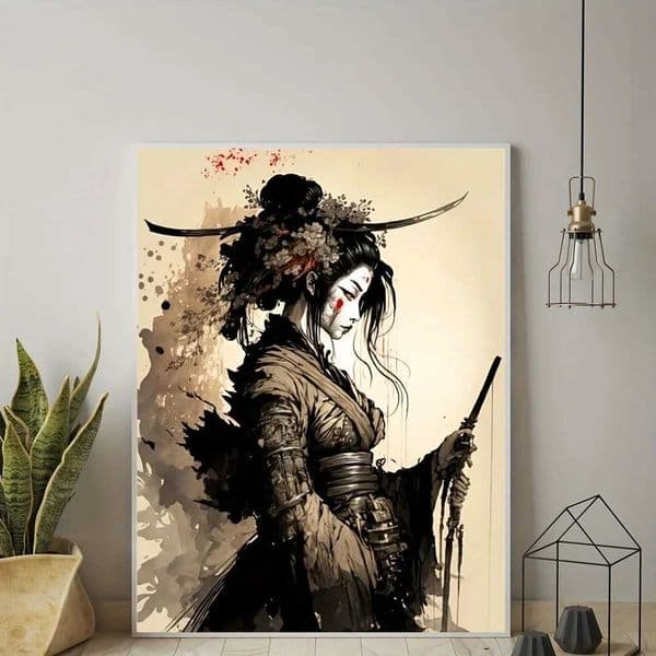 1pc Geisha Samurai and Warrior Japanese Style Posters - High-Quality Ink Art Design Canvas Paintings for Modern BedroomXJ241016