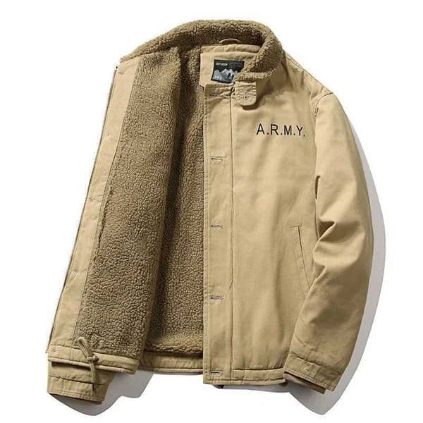 Wool short sleeved mens winter thick fur collar plush workwear pilot jacket cotton coat X241017