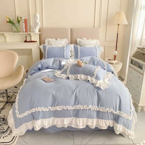 Elegant Lace Bedding Sets Luxury Bed Linen Princess Washed Cotton Ruffle Duvet Cover Bed Sheet and Pillowcases for Girl LuxuryXJ241015