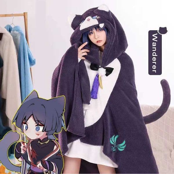 Genshin Impact Blanket Hoodie Blanket Scaramouche Xiao Kaveh Kaeya Venti Hutao Lyney Woolen Cloak Shawl Pajama Cosplay Costume X241018