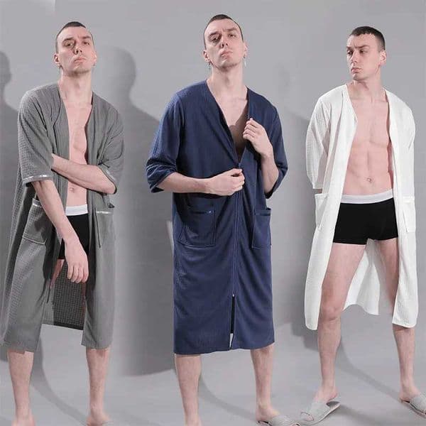 3XL Men Bathrobe Zipper Thin Summer Plaid Robes Nightwear Plus Size Casual Loose Long Bath Robe Dress Gown Nightgown SleepwearXJ241018