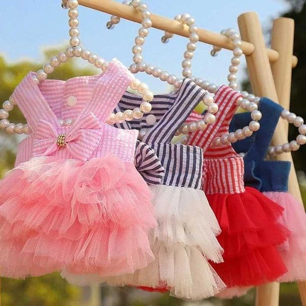 Dog Clothing Cat Clothing Pet Supplies Striped Suspender Mesh Skirt Dress Small and Medium-sized Dog Clothes for PetsXJ241018