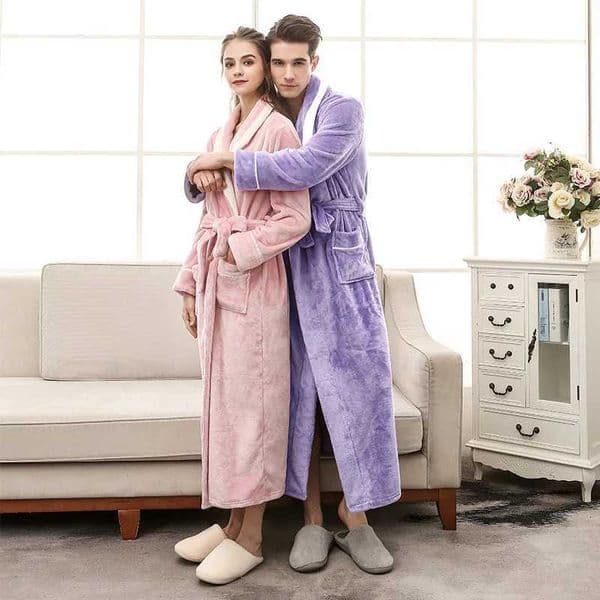 Warm Flannel Bathrobe Gown Loungewear Winter Sleepwear for Women Loose Kimono Peignoirs Men Nightwear Winter Autumn Home ClothesXJ241018