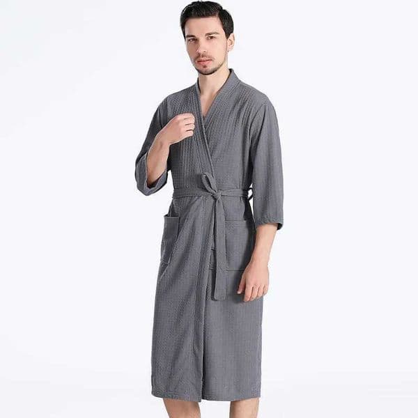 Mens Gray Waffle Robe Custom Name Robe Groomsman Gift Bathrobe Best Man Gift Nightgown Home Cloth XJ241018