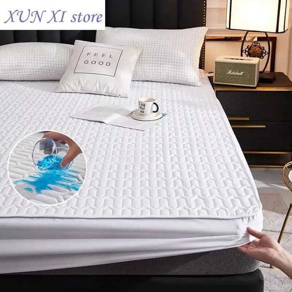 Bed Sheet New 5-color waterproof mattress protective cover large deep pocket polyester bed cover solid color patch M241018