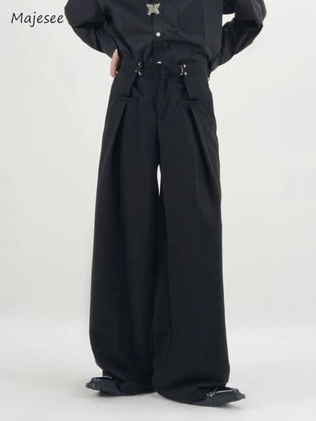 Pants Men Fashion Casual Solid High Street Simple Hiphop Wide Leg Trousers Allmatch Korean Style Loose Temperament College 241018