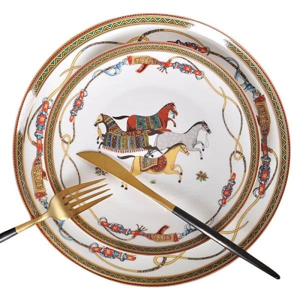 Dishes & Plates Dinner Luxury War Horse Bone China Dinnerware Set Royal Feast Porcelain Western Plate Dish Home Decoration Wedding Gifts