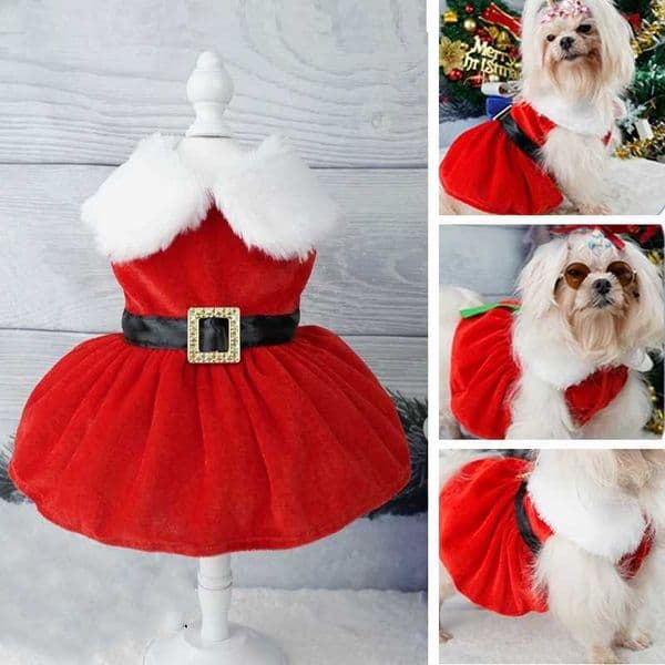 Christmas Coat Dog Clothes Dog Dress Xmas Dress Red Skirt Pets Cat Warm Dress Bow Skirt Comfortable Pet Supplies Dog CostumeXJ241018