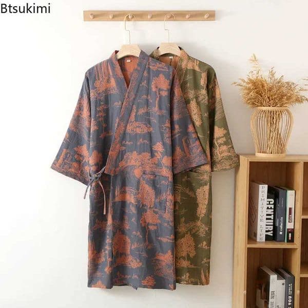 2024 Casual Bathrobe for Men Sleepwear Nightdress Robes Male Loose Bathrobe Skin Friendly Pajamas Shirts Robes Mens Kimono RobeXJ241018