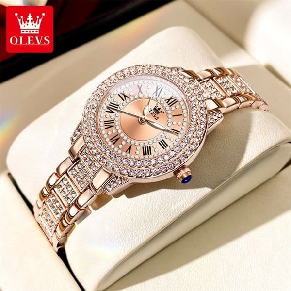 OLEVS Full Diamond Roman Dial Womens Stainless Steel Waterproof High Quality Quartz Womens Watch 9943 241018