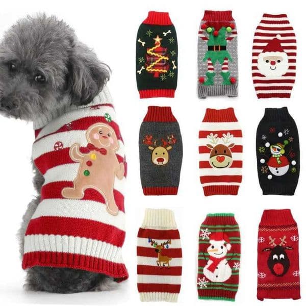 Dog Sweater Christmas Winter Warm Dog Clothes Xmas Outfit for Dogs Puppy Coat Dog Costume Chihuahua Striped Dog Knitted SweaterXJ241018