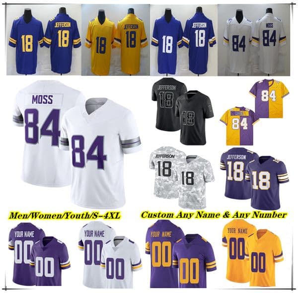 American Football Jersey Justin Jefferson J.J. McCarthy Sam Darnold Aaron Jones Addison Ty Chandler Randy Moss Blake Cashman Andrew Van Ginkel Camryn Bynum Smith 4XL