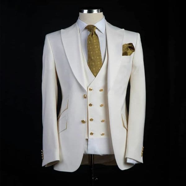 Slim Fit Men Suits For Wedding Groom Tuxedo 3 Piece Peaked Lapel Male Set Jacket With Pants Vest Formal Fashion Costume