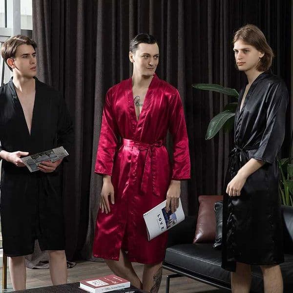 Satin Men Groom Groomsman Wedding Robe Casual Long Sleeve Homewear Intimate Lingerie 2021 Summer New Sleepwear Bathrobe GownXJ241018