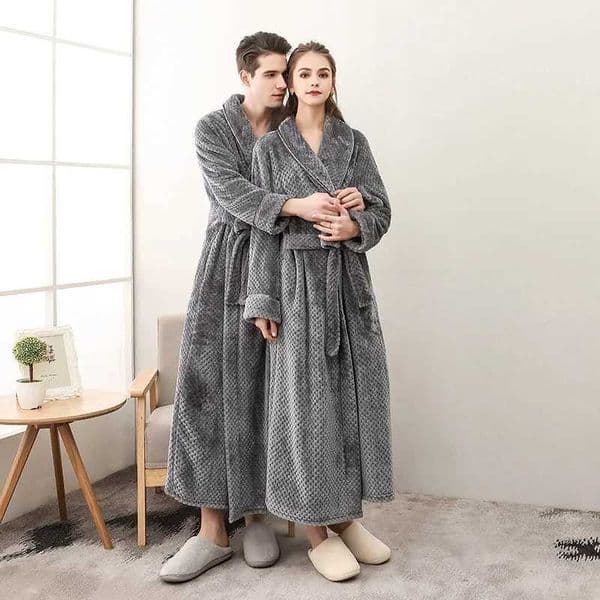 Autumn Winter Bath Robe Thick Flannel Couple Pajamas Nightgown Long Sleeve Bathrobe Fleece Loungewear Sleepwear Warm Robes NewXJ241018