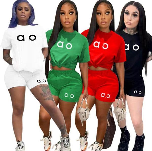 Pink design Women's Tracksuits brand Designer Short Sleeve Two Piece Set Women T-shirt Jogger Shorts Sports Suit Streetwear Femme cotton Clothing