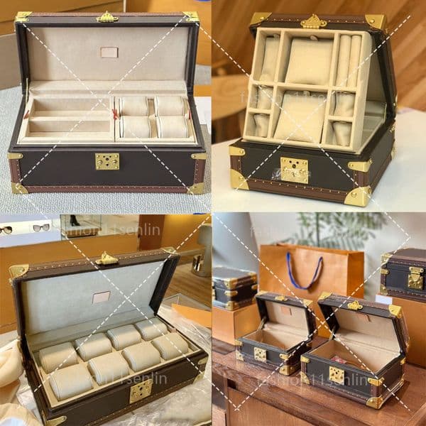 Jewelry Hard Cosmetic Bags Classic Trunk 8 watch Box Tote Handbags Old Flower Makeup Designer Genuine Leather High Quality Square Lage Travel Bag