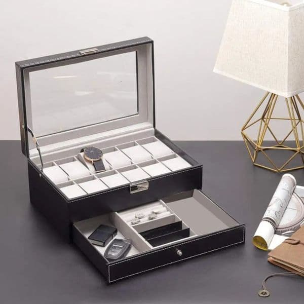 Jewelry Box Double Layer 12 Slot Watch Organizer Jewelry Storage Box Display Collection Box 241018