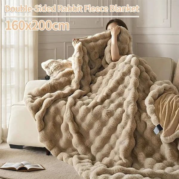 Double-Sided Rabbit Fleece Blanket Plush Soft Throw Blanket Comfortable Solid Rabbit Fur Blanket for Couch Sofa Office 241009