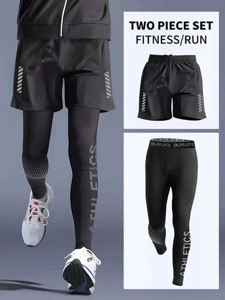 2-piece leggings mens cycling basic fitness fast drying high elasticity exercise running training compression W241018