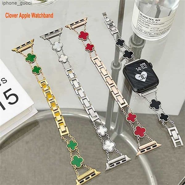 Four Leaf Clover Smart Straps Apple Watch Band 49mm 38mm 41mm 42mm 44mm 45mm Women Cuban Chain Rhinestone Replacement Strap iWatch Series 8 7 6 5 4 3 2 1 diamond band strap