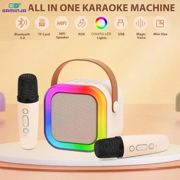 Gaminja portable Bluetooth ser with voice changing effects and LED lights suitable for children and adult mini karaoke machines 241019
