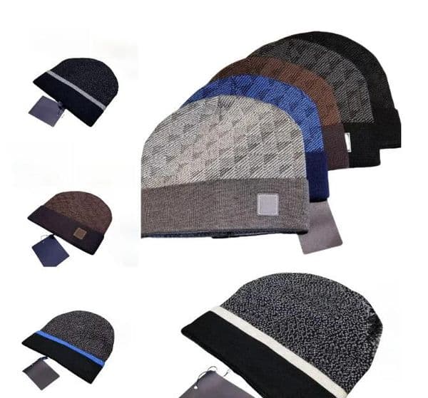 Plaid beanie designer hats for men knitted bonnets winter hat fall thermal skull cap casual travel classical beanies black grey keep warm