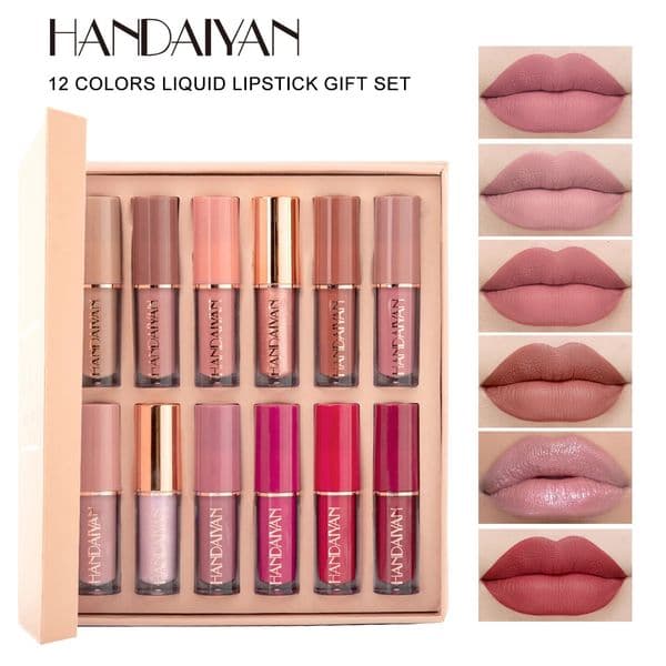 HANDAIYAN 12 Colors Book Matte Liquid Lipstick Set Nonstick Cup Waterproof Lip Gloss Makeup Longlasting Lipgloss Kits X250806