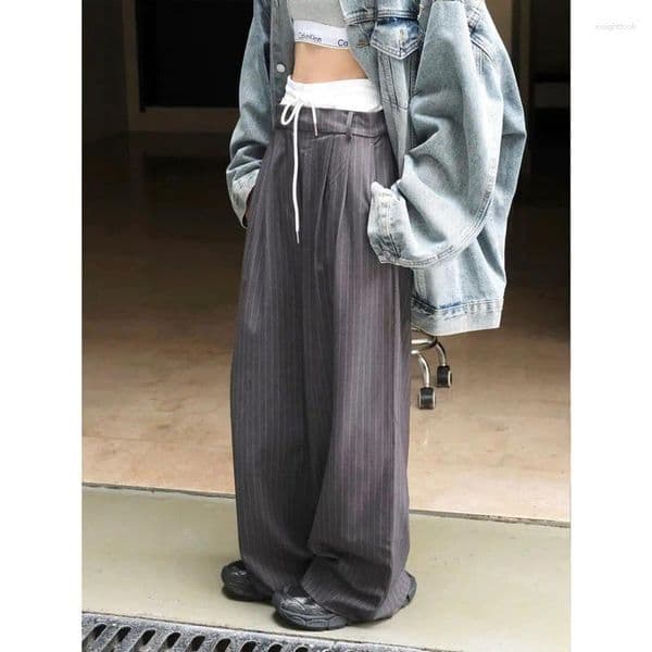 Douxlihm Free Shipping New Designer Clothing 2025 Suit Pants Women's Pants Retro Patch Waistband Striped Drawstring Pants High-quality Loose Wide Leg Pants