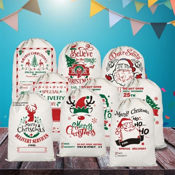 Christmas bags Party Supplies Canvas Candy Bags 11 Styles Drawstring Gift Bag Santa Sack Bags LT1291