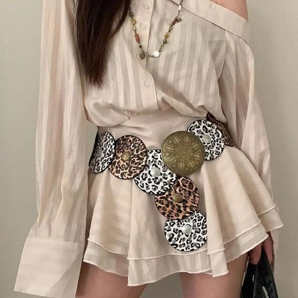 Casual metal leopard print belt Y2K retro denim girl buckle belt PU leather waist belt denim belt decoration jeans 241021