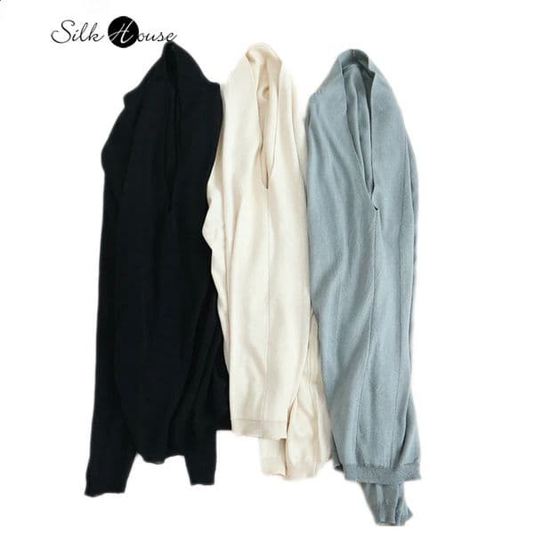 Womens Fashion AutumnWinter Silk Cashmere Long Sleeve Underlay Vneck Warm Mulberry Top Tshirt Pullover Knit 241021