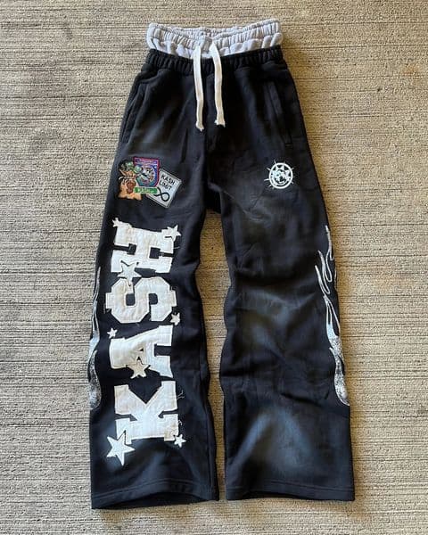 American sports pants Y2K mens Gothic hip-hop letter patch retro double-layer pocket elastic waist jogging casual pants 241021