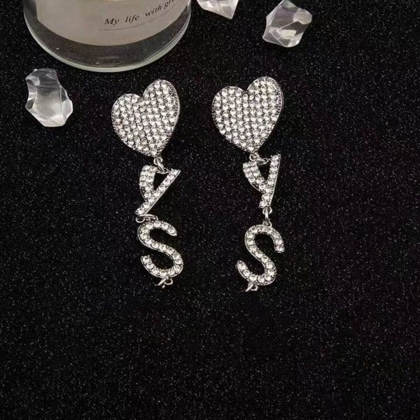 Designer earrings luxury romantic full of diamonds love earrings ladies letters exaggerated temperament attractive long earrings