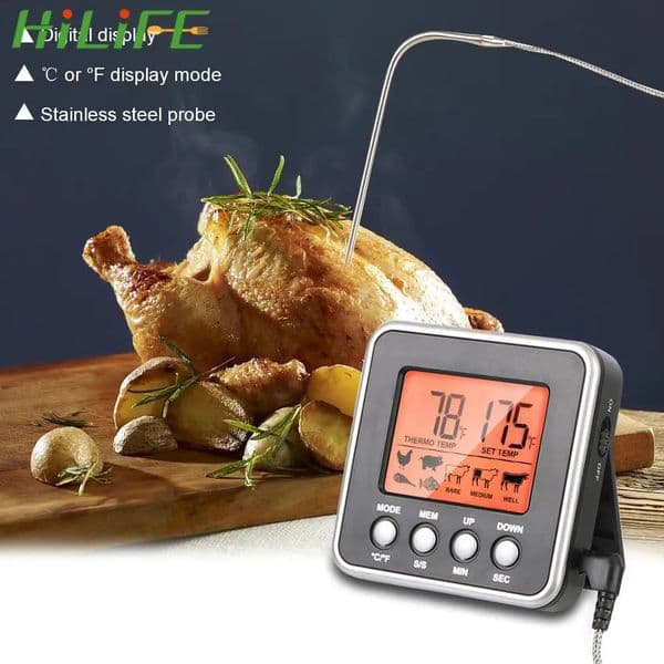 LCD backlit display thermometer with timer meat probe kitchen tools digital meat thermometer barbecue kitchen food 241021