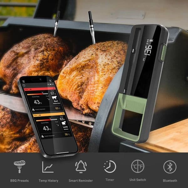 Wireless meat thermometer food remote control single/dual probe intelligent digital Bluetooth barbecue thermometer for kitchen cooking oven and barbecue 241021