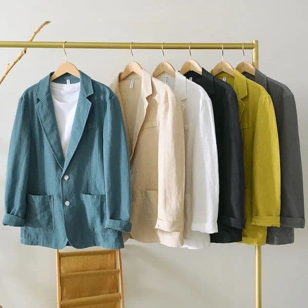 White cotton linen suit mens spring and summer solid color slim fit casual business thin mens jacket comfortable and breathable 241022