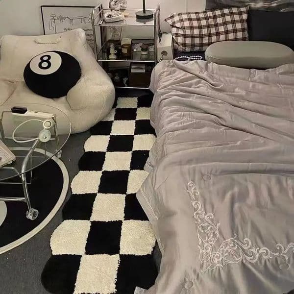 Korean style living room carpet plush black and white Sinple thick anti slip carpet Ins style small carpet bedroom fluffy floor mat 241021